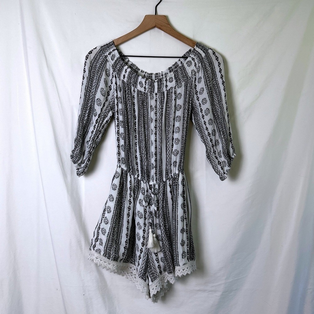 Abercrombie & Fitch Romper White Black Size S Boho Festival Coachella Peasant